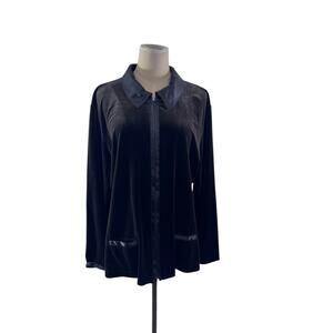"Chicos" Vintage, Zip Up, Velvet Cardigan, SZ 3 (XL 16), Y2K, 90's, Work, Goth‎